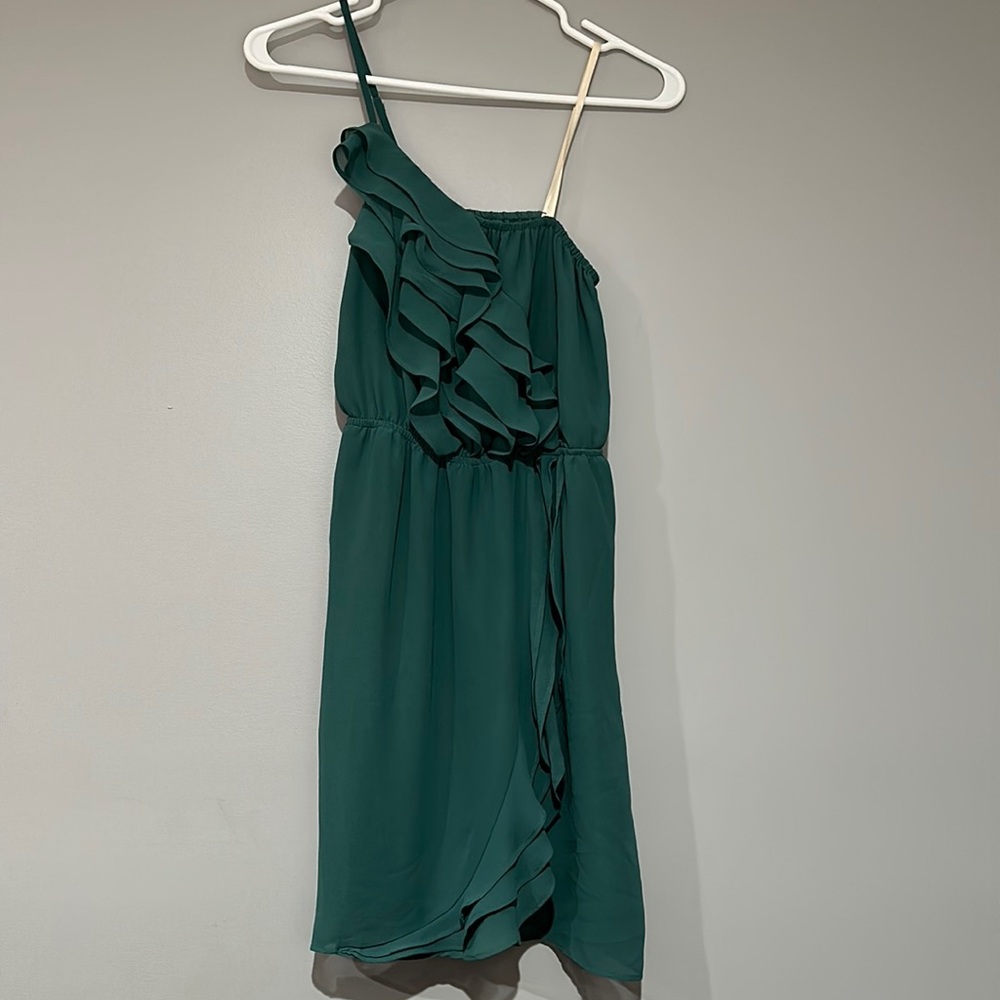 BCBG Ruffled, One Shoulder, Green Dress